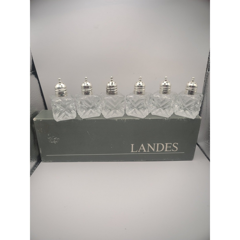 Landes Crystal Cut Glass Salt Pepper Shakers Set 6 Clear Vintageโ MCM w/ Box